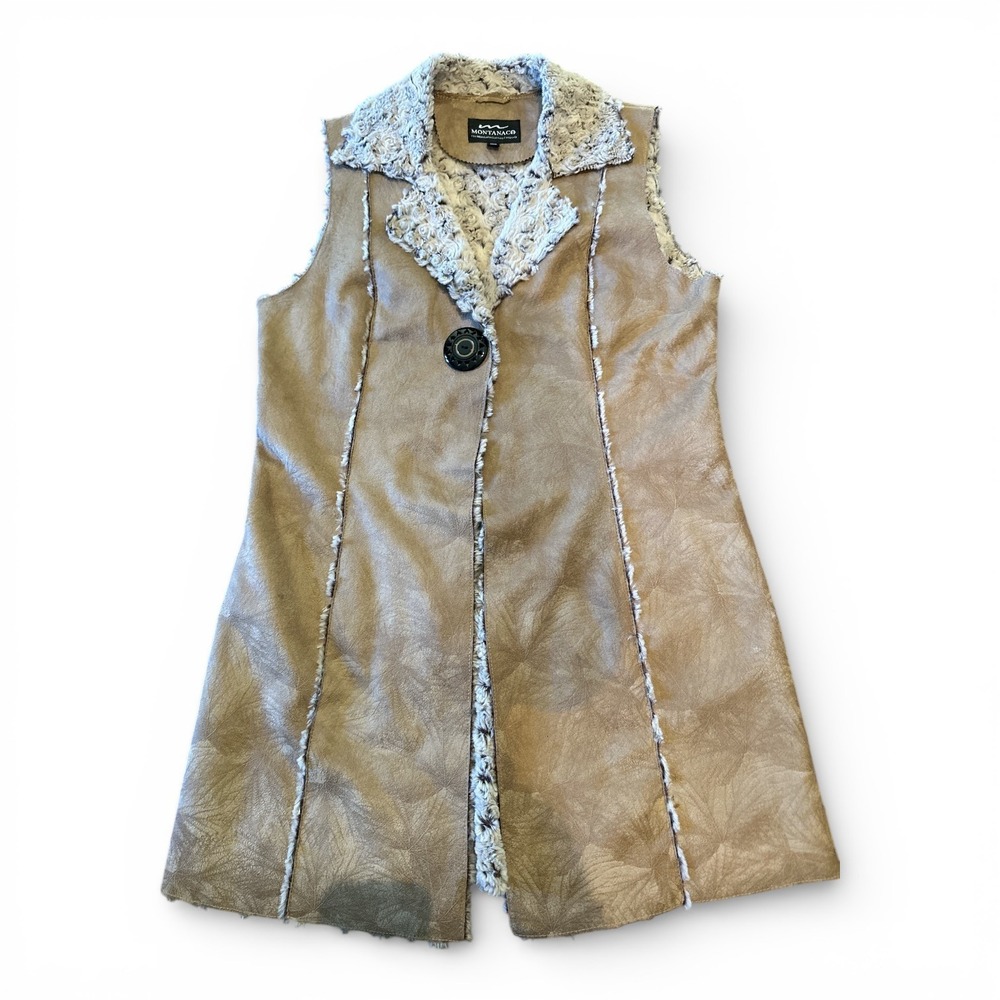 Western Faux Suede Shearling Long Vest Cowgirl Yellowstone Boho‎ Women's L